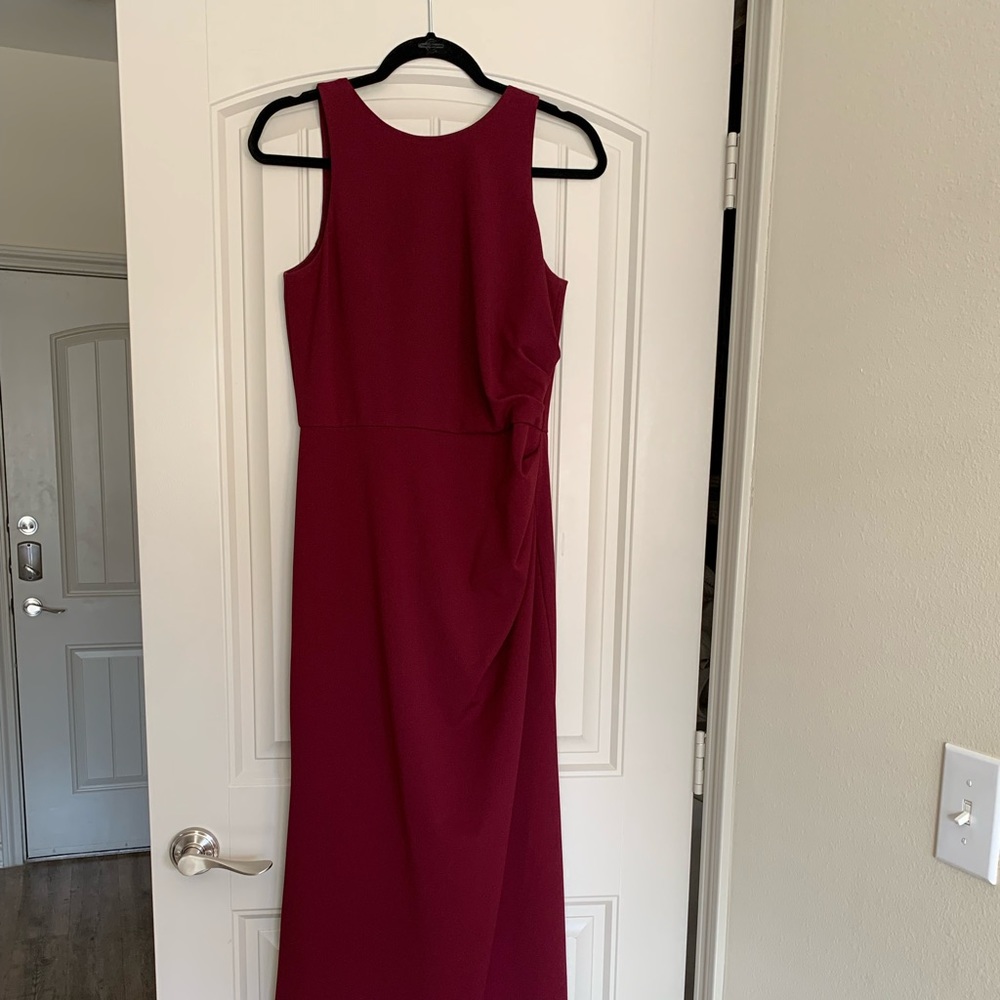 David’s Bridal Studio Ruched Waist, V-Back Evening Gown